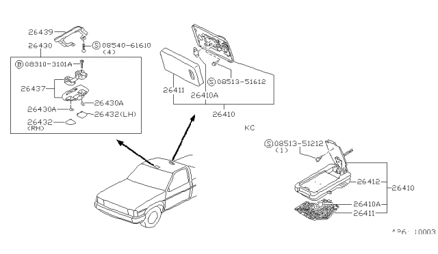 1994 Nissan Hardbody Pickup (D21) Cover-Map Lamp Diagram for 26432-56G02