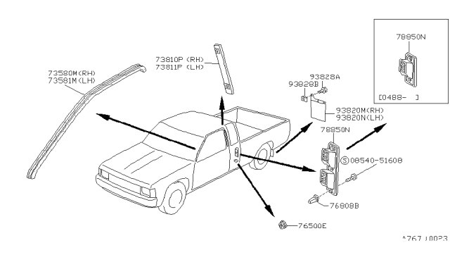 1987 Nissan Hardbody Pickup (D21) Body Side Fitting Diagram 1