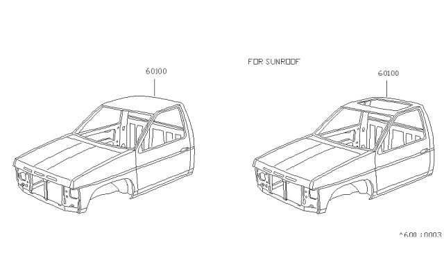 1987 Nissan Hardbody Pickup (D21) Body Assembly Cab Metal Diagram for 60005-14G06