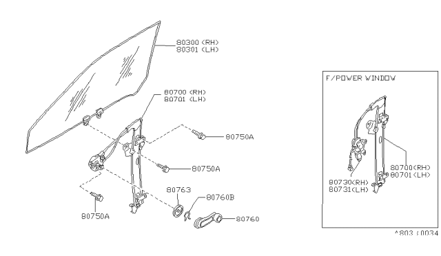 1991 Nissan Hardbody Pickup (D21) Front Door Window & Regulator Diagram