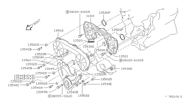 1990 Nissan Hardbody Pickup (D21) Gasket Front Cover LH Diagram for 13521-10W00