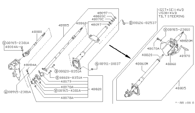 1992 Nissan Hardbody Pickup (D21) Joint Assembly-Steering,Lower Diagram for 48080-93G15