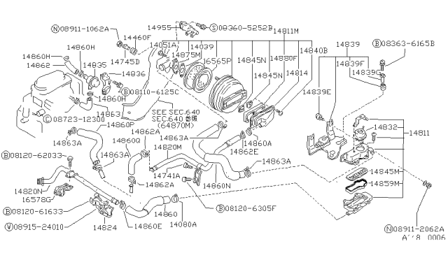 1987 Nissan Hardbody Pickup (D21) Hose-Air Diagram for 14861-03G01