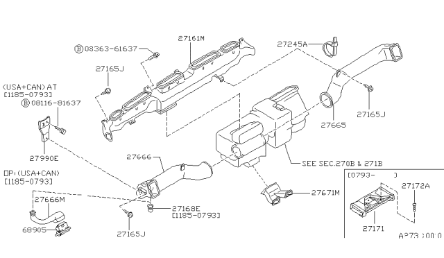 1993 Nissan Hardbody Pickup (D21) Duct-Side Ventilator Diagram for 27870-3B000