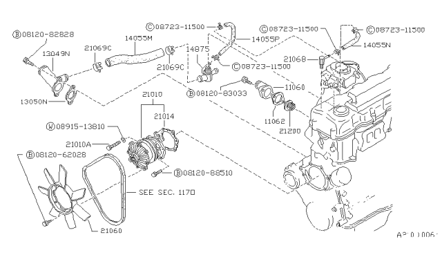 1987 Nissan Hardbody Pickup (D21) Water Pump, Cooling Fan & Thermostat Diagram 2