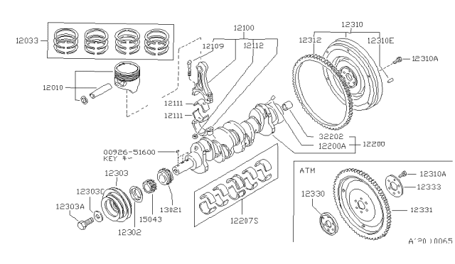 1990 Nissan Hardbody Pickup (D21) Piston,Crankshaft & Flywheel Diagram 4