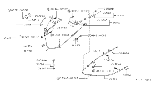 1987 Nissan Hardbody Pickup (D21) Cable Parking Brake Diagram for 36402-31G00