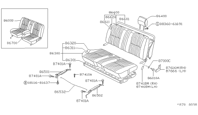 1993 Nissan Hardbody Pickup (D21) Frame Assembly-Front Seat Cushion Diagram for 86301-01G00