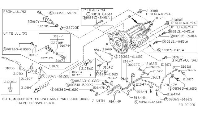1989 Nissan Hardbody Pickup (D21) Auto Transmission,Transaxle & Fitting Diagram 3