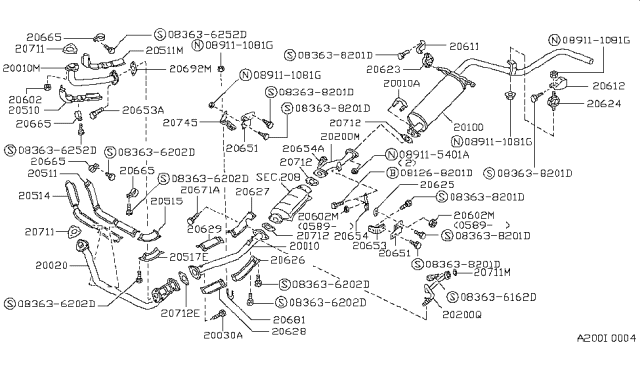 1990 Nissan Hardbody Pickup (D21) INSULATOR Assembly Exhaust Mounting Front Lower Diagram for 20522-32G10