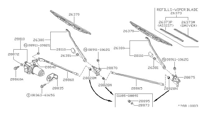 1989 Nissan Hardbody Pickup (D21) Nut WIPER Arm Diagram for 28889-01G00