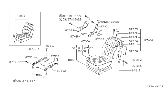 1993 Nissan Hardbody Pickup (D21) Front Seat Diagram 13