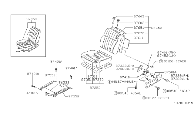 1990 Nissan Hardbody Pickup (D21) Front Seat Diagram 5