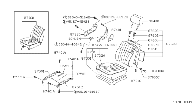 1993 Nissan Hardbody Pickup (D21) Front Seat Diagram 10