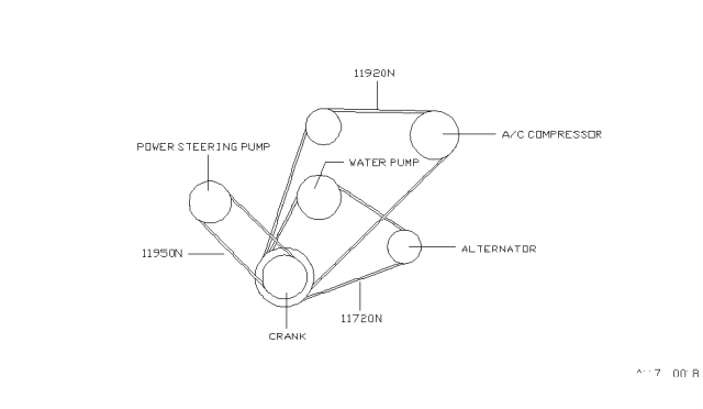 1986 Nissan Hardbody Pickup (D21) Fan,Compressor & Power Steering Belt Diagram 1