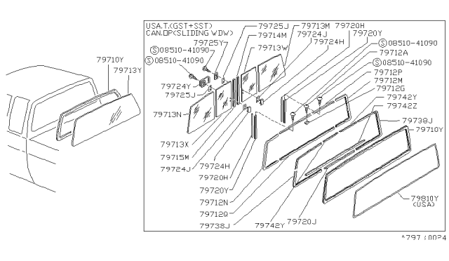 1989 Nissan Hardbody Pickup (D21) Rear Window Diagram 2