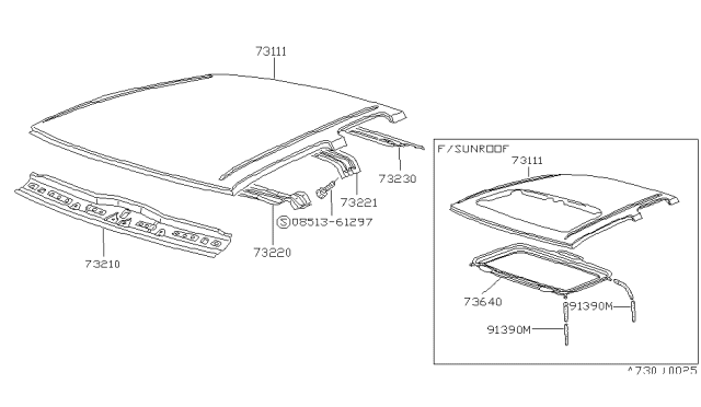 1993 Nissan Hardbody Pickup (D21) Roof Panel & Fitting Diagram 2