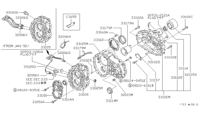 1994 Nissan Hardbody Pickup (D21) Case-Transfer,Rear Diagram for 33102-41G02