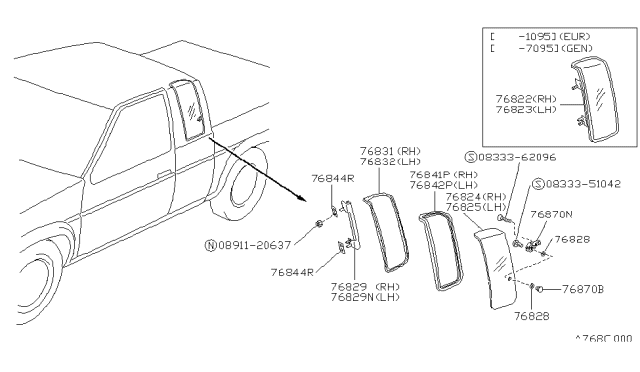 1992 Nissan Hardbody Pickup (D21) Side Window Diagram 1