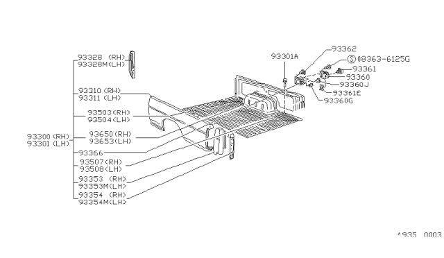 1992 Nissan Hardbody Pickup (D21) Rear Body Side Gate & Fitting Diagram 2