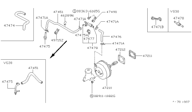 1990 Nissan Hardbody Pickup (D21) Brake Servo & Servo Control Diagram 1