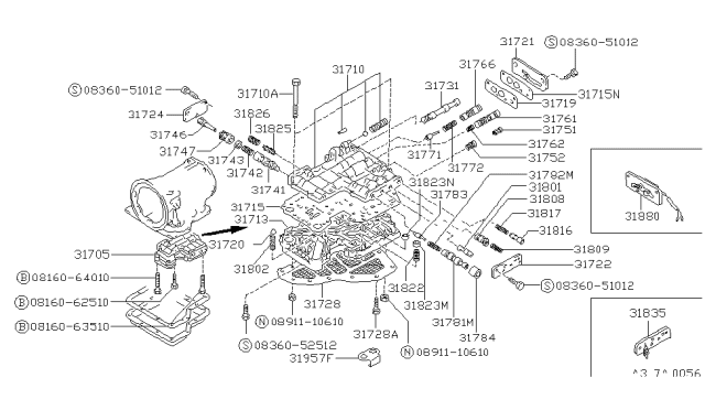 1988 Nissan Hardbody Pickup (D21) Valve-Shift, 1ST & 2ND Diagram for 31761-X0105