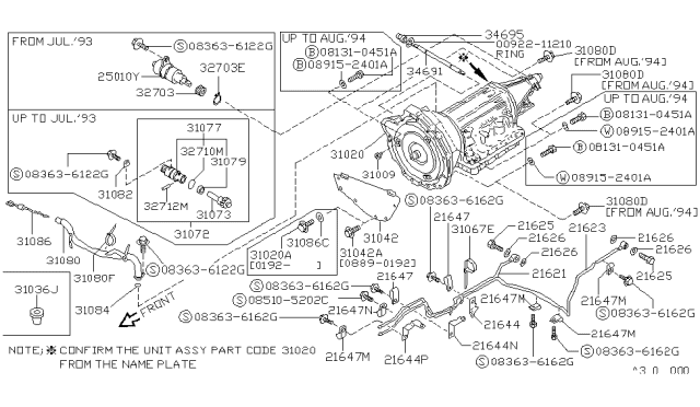 1990 Nissan Hardbody Pickup (D21) Auto Transmission,Transaxle & Fitting Diagram 4