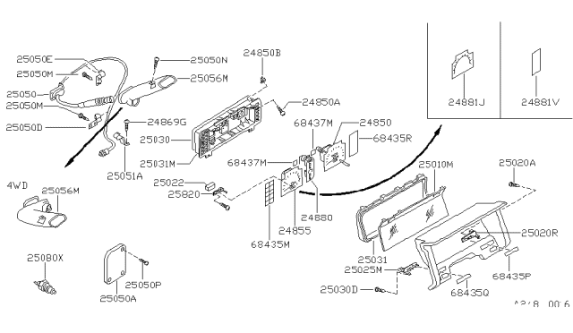 1994 Nissan Hardbody Pickup (D21) Warning Assy-Instrument,A Diagram for 25023-50G10