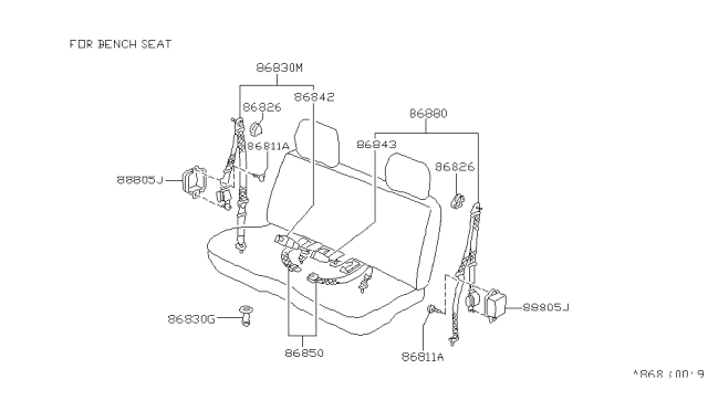 1986 Nissan Hardbody Pickup (D21) Front Seat Belt Set, 3Point Left Diagram for 86841-01G01