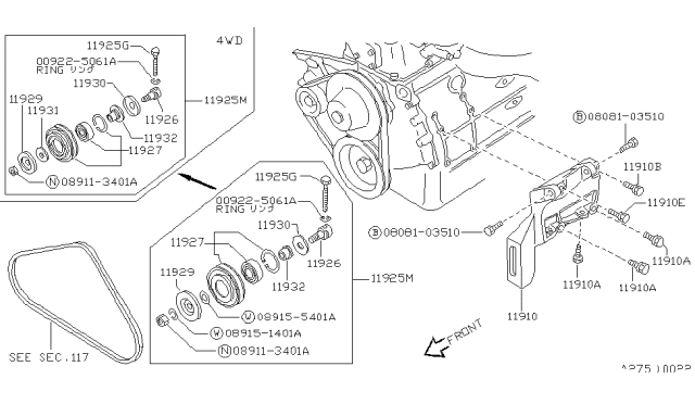 1990 Nissan Hardbody Pickup (D21) Cover-Idler Pulley Diagram for 11930-30W01