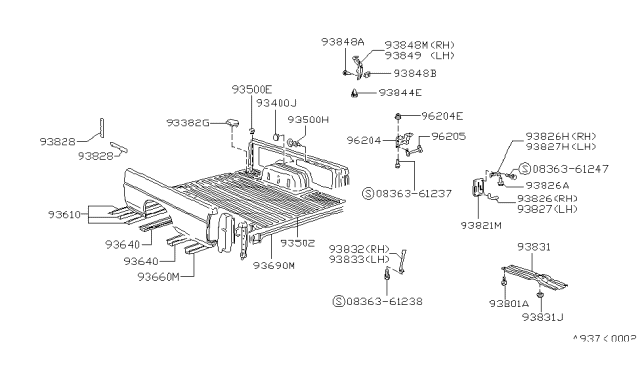 1992 Nissan Hardbody Pickup (D21) Panel-Side Diagram for 93512-92G00