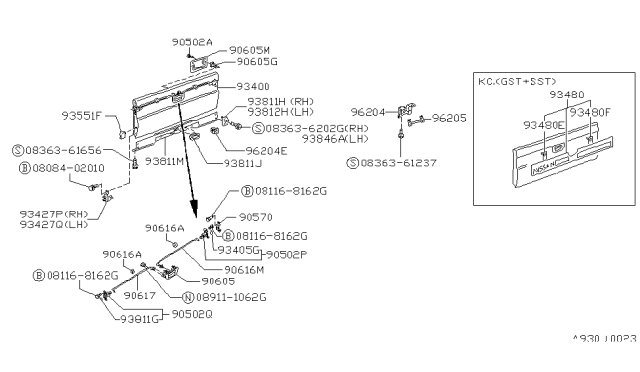 1993 Nissan Hardbody Pickup (D21) Rear Body Diagram 4