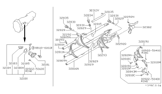 1991 Nissan Hardbody Pickup (D21) Transmission Shift Control Diagram 6