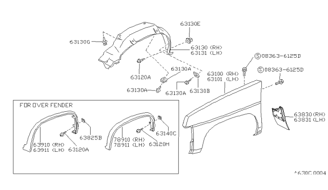 1992 Nissan Hardbody Pickup (D21) Front Fender & Fitting Diagram 1