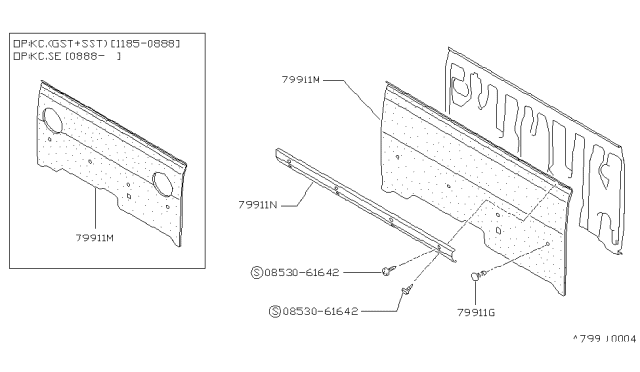 1992 Nissan Hardbody Pickup (D21) Rear & Back Panel Trimming Diagram 2