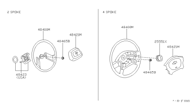 1993 Nissan Hardbody Pickup (D21) Steering Wheel Assembly W/O Pad Diagram for 48430-75P10