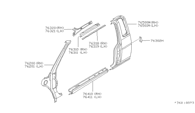 1990 Nissan Hardbody Pickup (D21) Body Side Panel Diagram 1