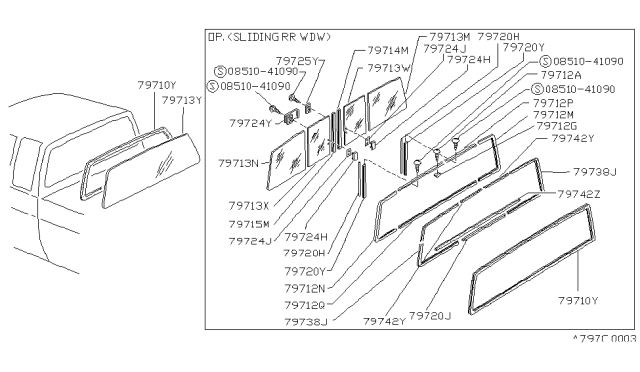 1992 Nissan Hardbody Pickup (D21) Rear Window Diagram 1