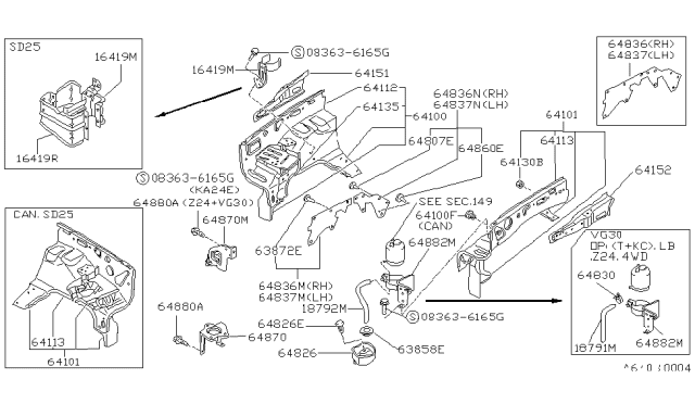 1986 Nissan Hardbody Pickup (D21) Bracket Cold EAI Case Diagram for 64870-01G00