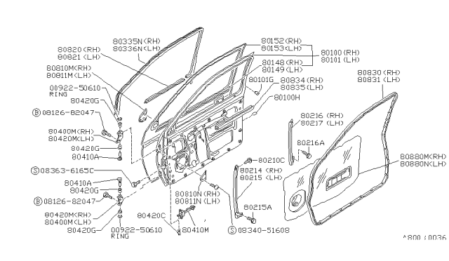 1993 Nissan Hardbody Pickup (D21) SASH-Front Door LH Diagram for 80217-60G00