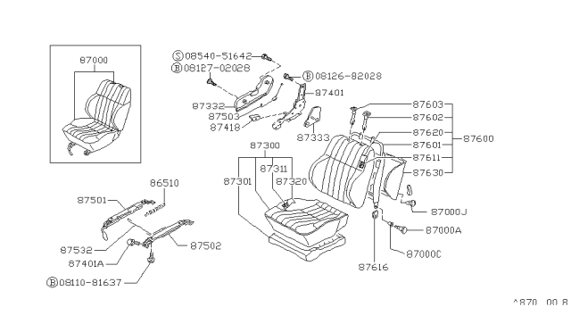 1990 Nissan Hardbody Pickup (D21) Front Seat Diagram 4