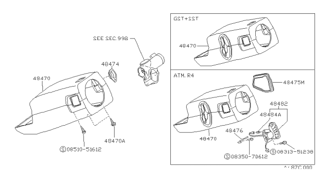 1994 Nissan Hardbody Pickup (D21) Steering Column Shell Cover Diagram 1