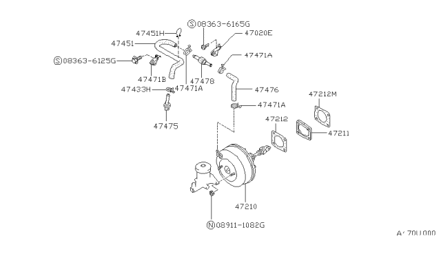 1993 Nissan Hardbody Pickup (D21) Booster Assy-Brake Diagram for 47210-42G03