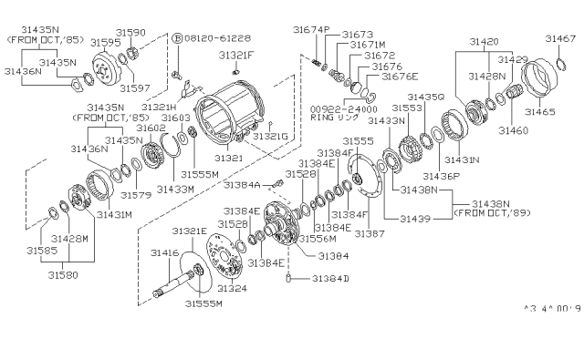 1990 Nissan Hardbody Pickup (D21) Carrier Assy-Front Planet Diagram for 31420-41X08