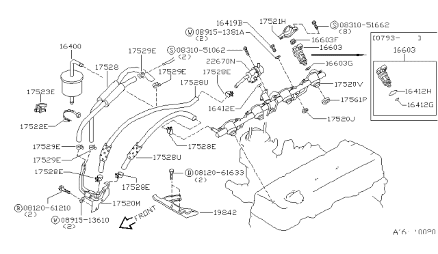 1993 Nissan Hardbody Pickup (D21) Fuel Filter Diagram for 16400-72L00