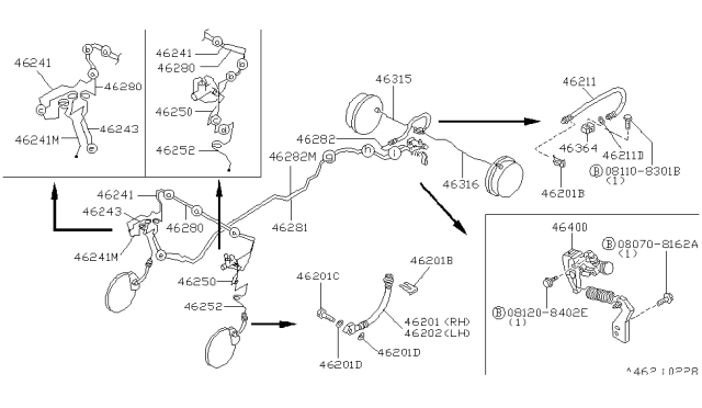 1992 Nissan Hardbody Pickup (D21) Brake Piping & Control Diagram 5