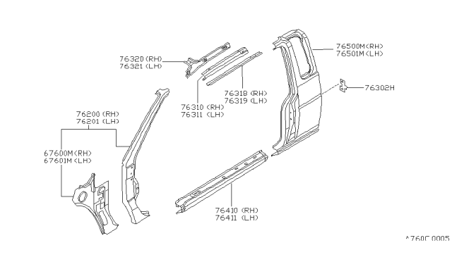 1992 Nissan Hardbody Pickup (D21) Pillar-Front,RH Diagram for 76200-92G56