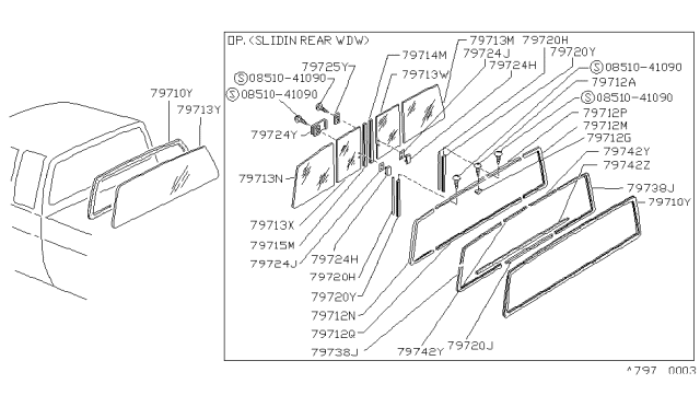 1992 Nissan Hardbody Pickup (D21) Rear Window Diagram 3