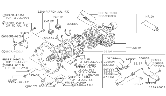 1993 Nissan Hardbody Pickup (D21) Manual Transmission, Transaxle & Fitting Diagram 4