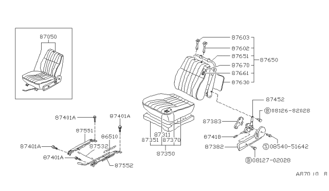 1987 Nissan Hardbody Pickup (D21) Front Seat Diagram 7